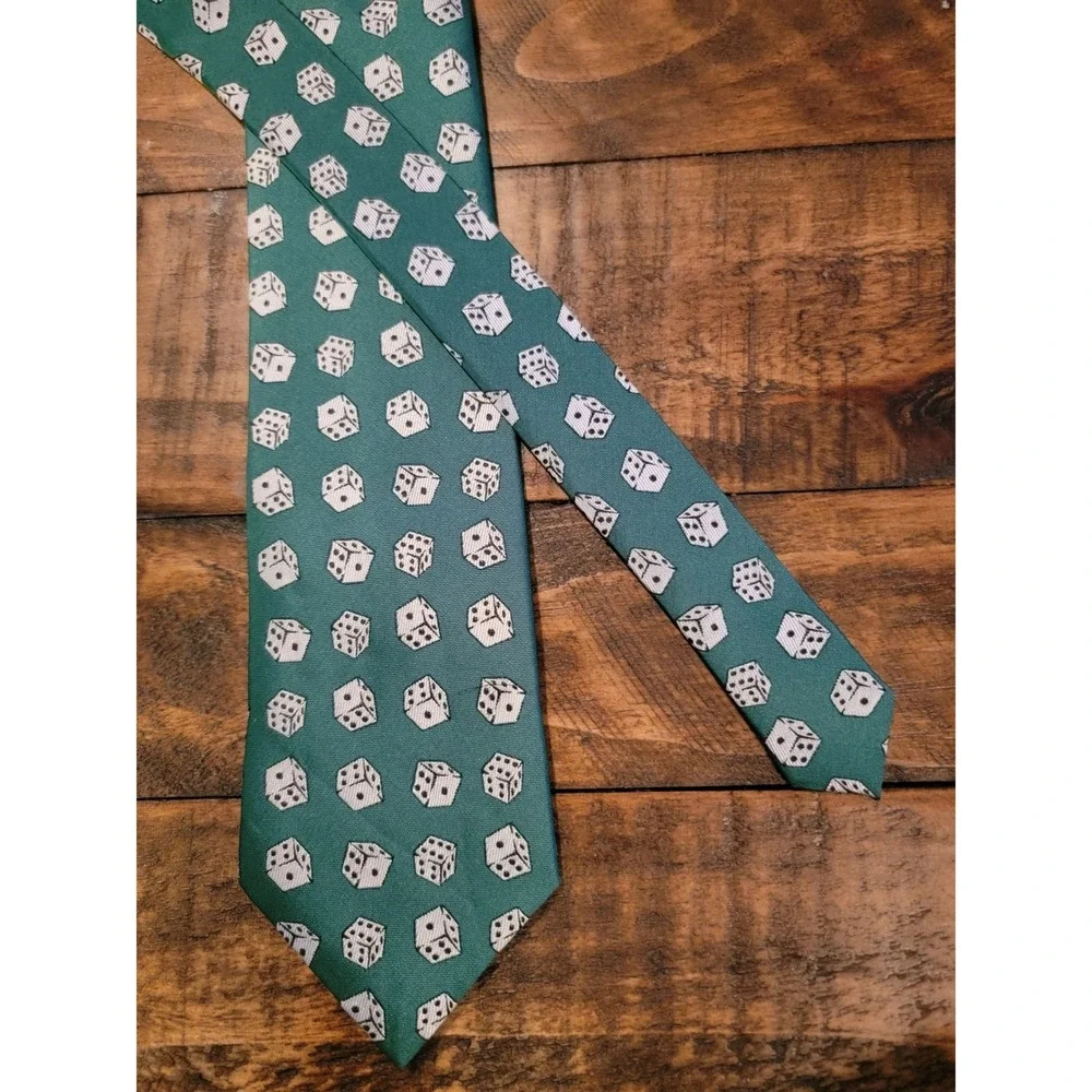 PARQUET Silk Necktie‎ Green White Dice Pattern Men's Fashion Accessory 58